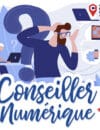 Illustration de deux personnes utilisant et s'interrogeant à propos des outils numériques.
