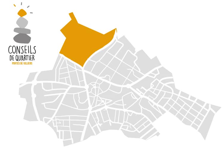 Logo et zone de Villiers dédiés au conseil de quartier Portes de Villiers.