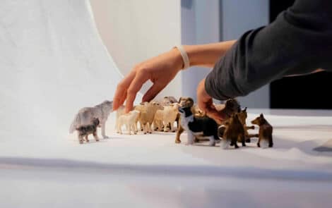 Un enfant crée une scène en stop-motion.