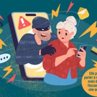Un cambrioleur surprend une personne âgée au téléphone.