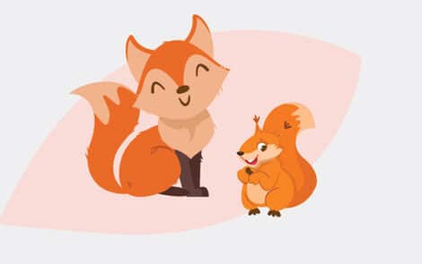 Illustration d'un renard et d'un écureuil.