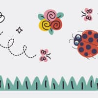 Illustration de fleurs, de papillon, et d'une coccinelle.
