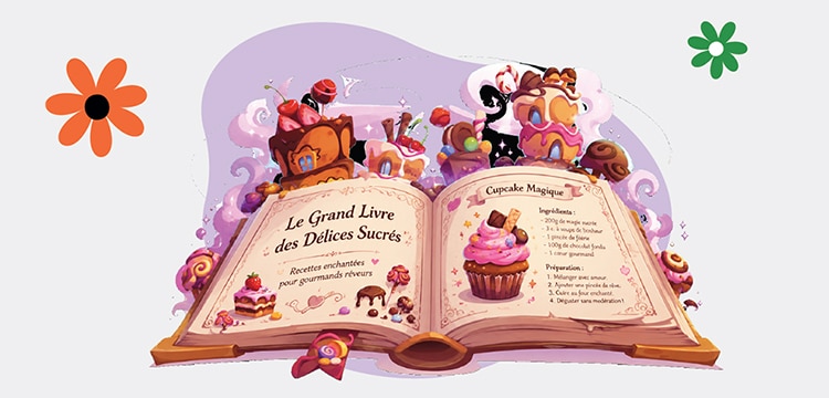 Illustration d'un livre de recettes.