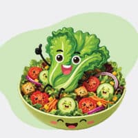 Illustration d'une salade composée dont les ingrédients sont heureux.