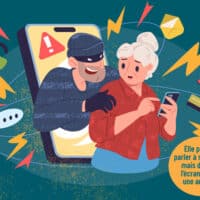 Une personne âgée est surprise par un arnaqueur.