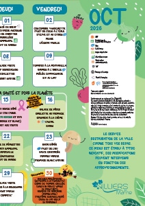 Page de couverture représentation la liste des repas dans un calendrier.